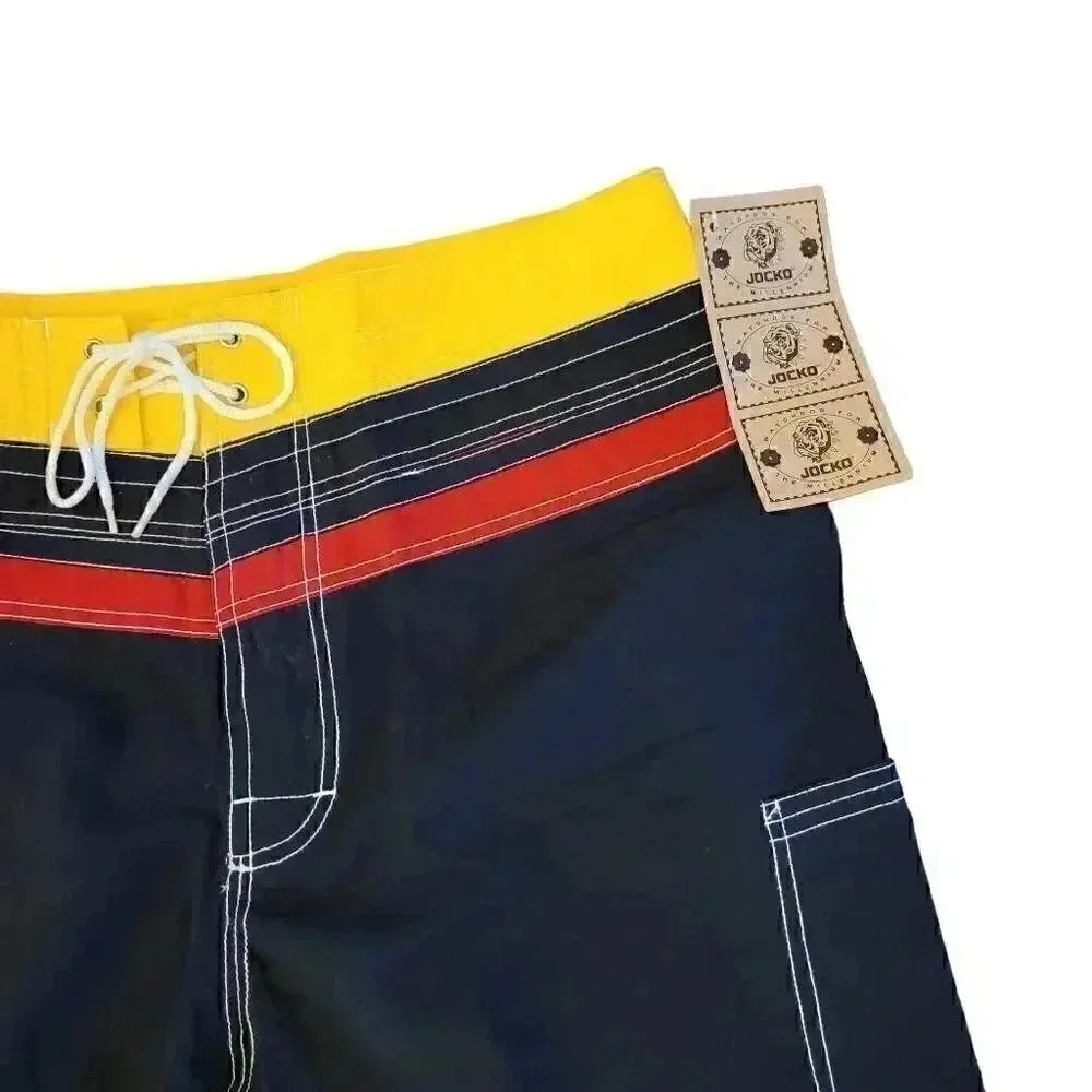 Jocko Watchdog Men's Navy/Red/Yellow Nylon Board Shorts NEW